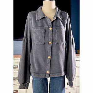 Anthropologie Melora Puff Sleeve Grey Shirt Jacket Shacket NWT New L